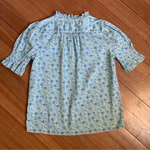 J. Crew Liberty Fabric Ruffle Trim Short Sleeve Blue Floral - Picture 10 of 14